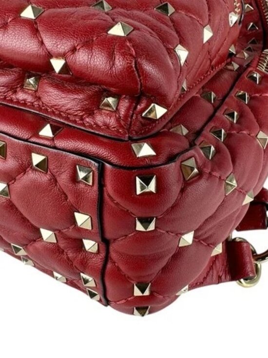 Auth Valentino Garavani Rockstud Backpack Red/Gold Leather/Metal - z9017 main image 4